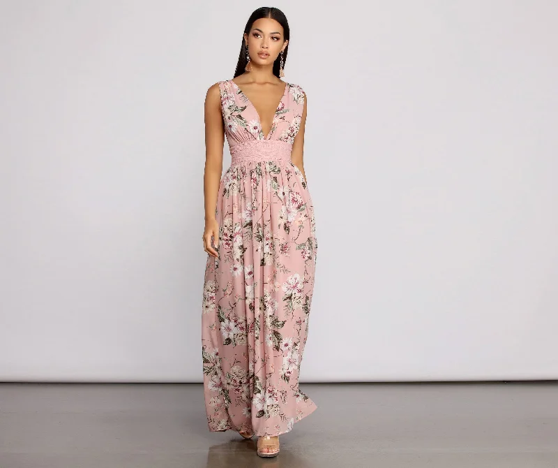 Floral Beauty Sleeveless Charming Chiffon Maxi Dress Classic A-Line Maxi Dress