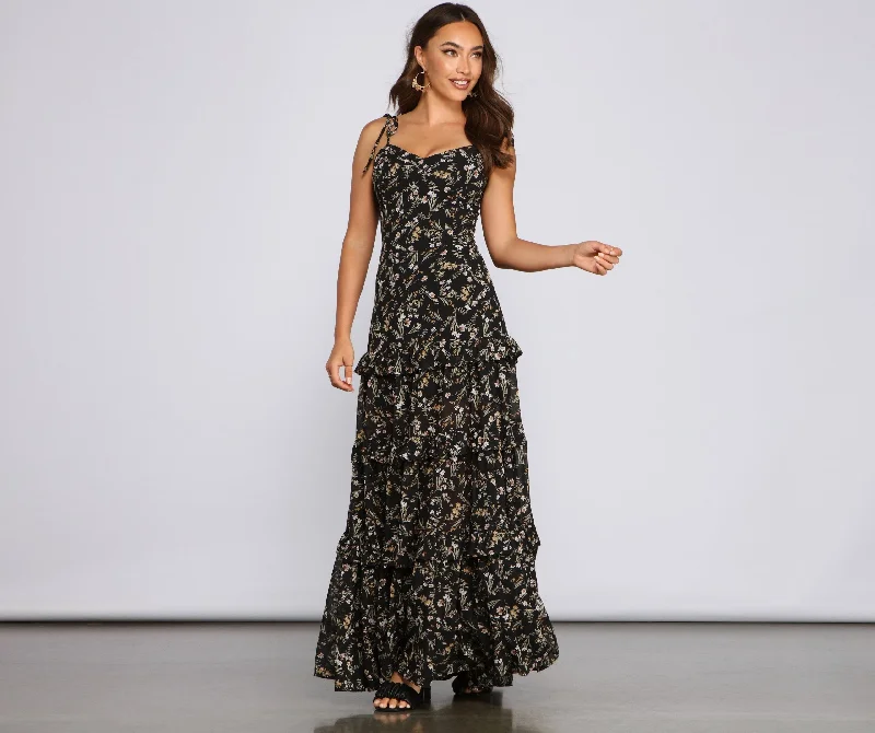 Floral Desire Stylish Ruffled Maxi Dress Fashionable Layered Maxi Dress