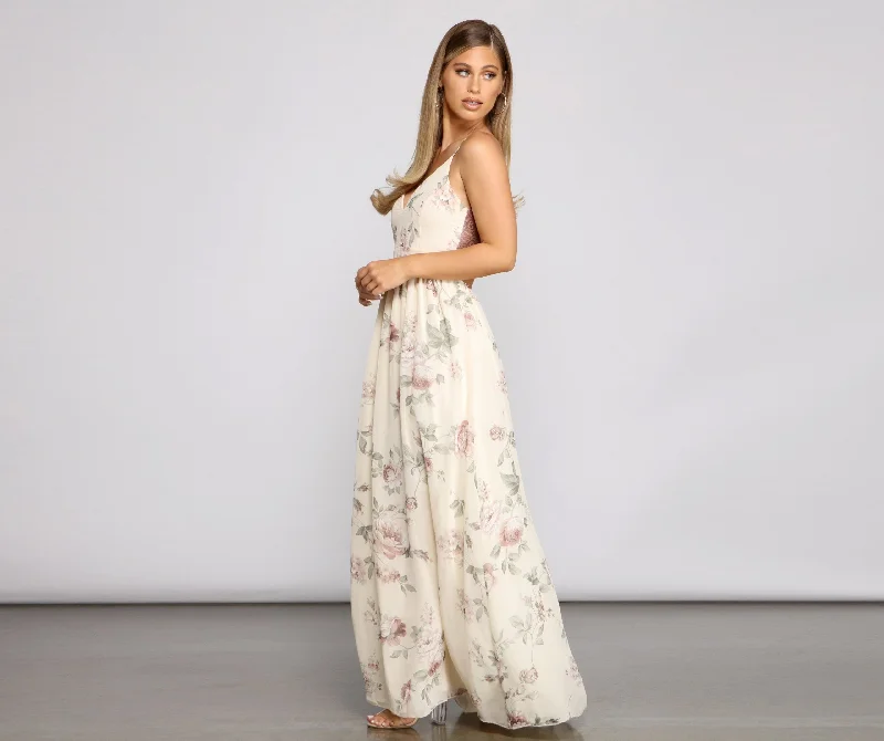 Floral Romance Stylish Chiffon Maxi Dress Cozy Knit Maxi Dress