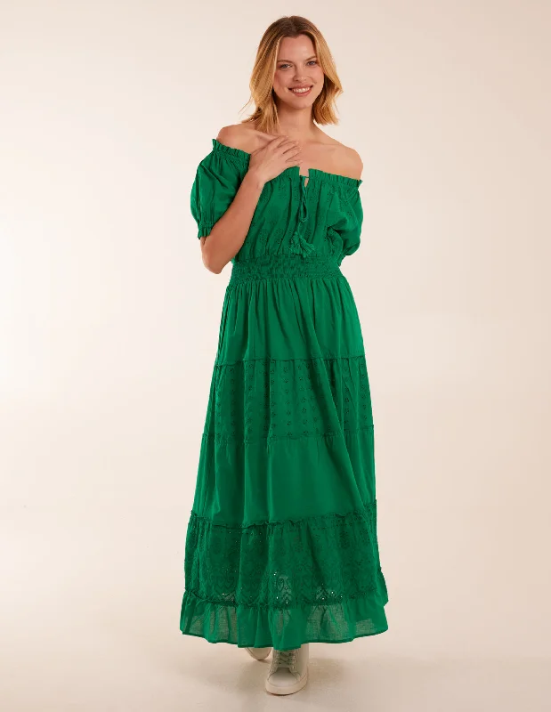 Milkmaid Broderie Tiered Maxi Dress Classic Solid Maxi Dress