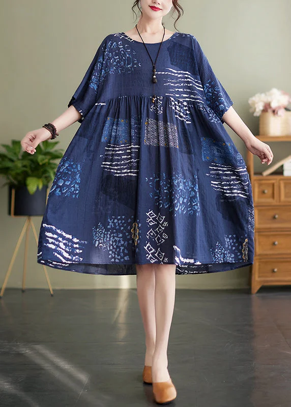 Handmade Blue O-Neck Print Wrinkled Vacation Maxi Dresses Summer Stylish One-Shoulder Maxi Dress Handmade Blue O-Neck Print Wrinkled Vacation Maxi Dresses Summer Stylish One-Shoulder Maxi Dress