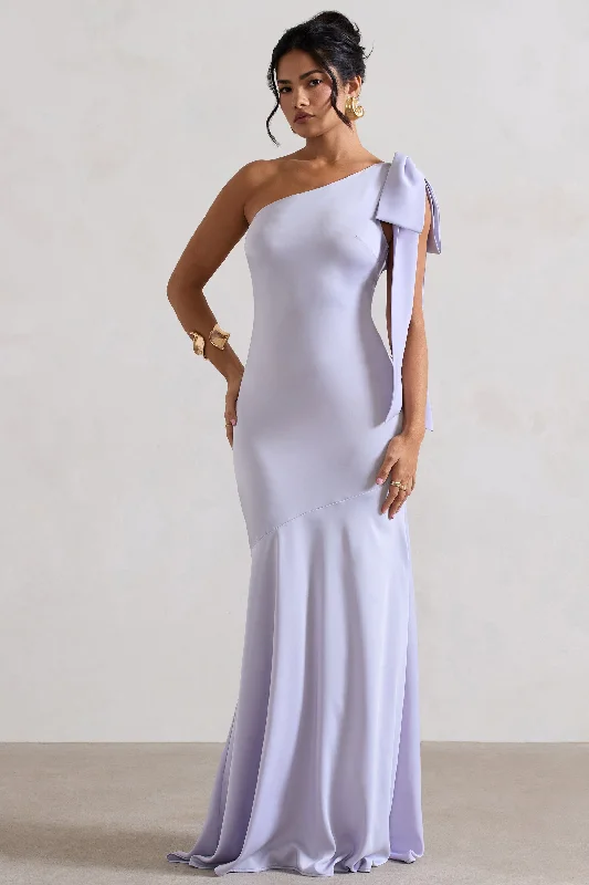 Here For Love | Lilac Satin Asymmetric Maxi Dress With Bow Classic Strapless Maxi Dress Here For Love | Lilac Satin Asymmetric Maxi Dress With Bow Classic Strapless Maxi Dress