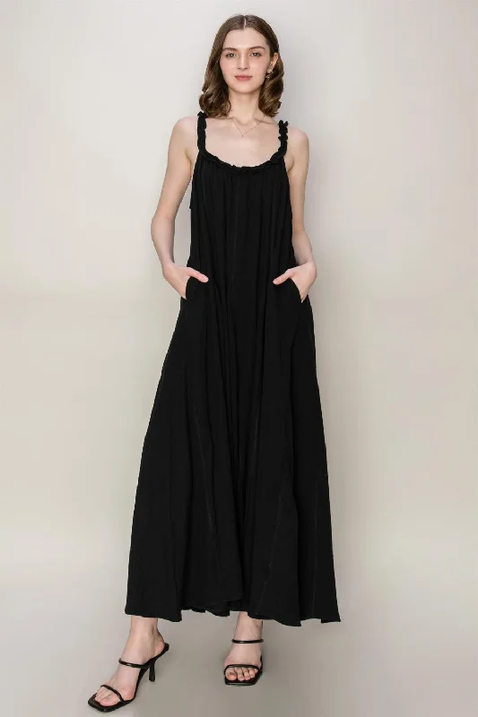 HYFVE Frill Sleeveless A-Line Maxi Dress Cozy Cold-Shoulder Maxi Dress