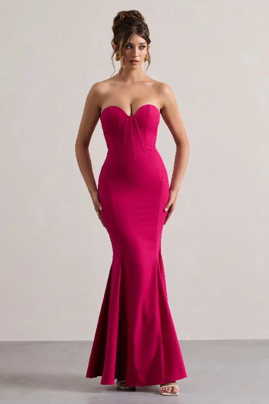 Idyllic | Hot Pink Strapless Corset Style Fishtail Maxi Dress Stylish Boho Maxi Dress Idyllic | Hot Pink Strapless Corset Style Fishtail Maxi Dress Stylish Boho Maxi Dress