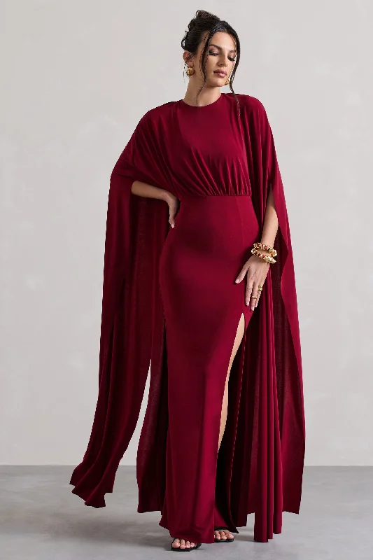 Ilaria | Berry Cape Sleeve Split Maxi Dress Chic Summer Maxi Dress