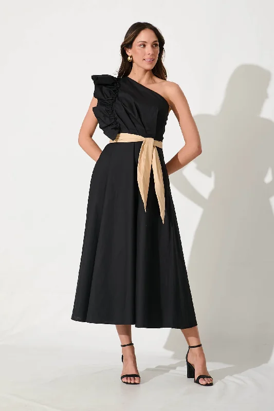 Irisa Maxi Dress in Black Cotton Trendy Printed Maxi Dress
