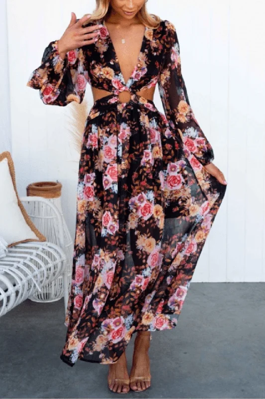 Island Hopping Maxi Dress - Black Floral Stylish Boho Chic Maxi Dress