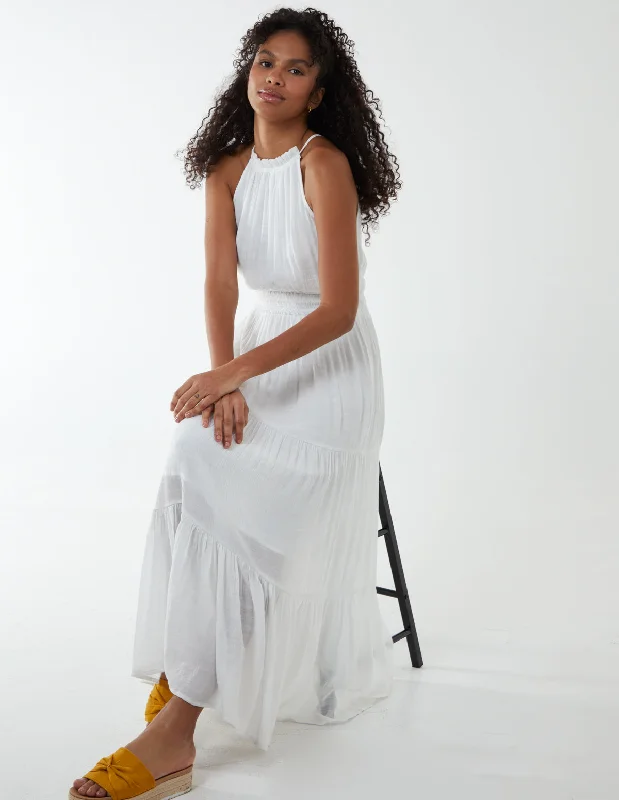 Drawstring Maxi Halter Neck Maxi Dress Stylish Off-Shoulder Maxi Dress