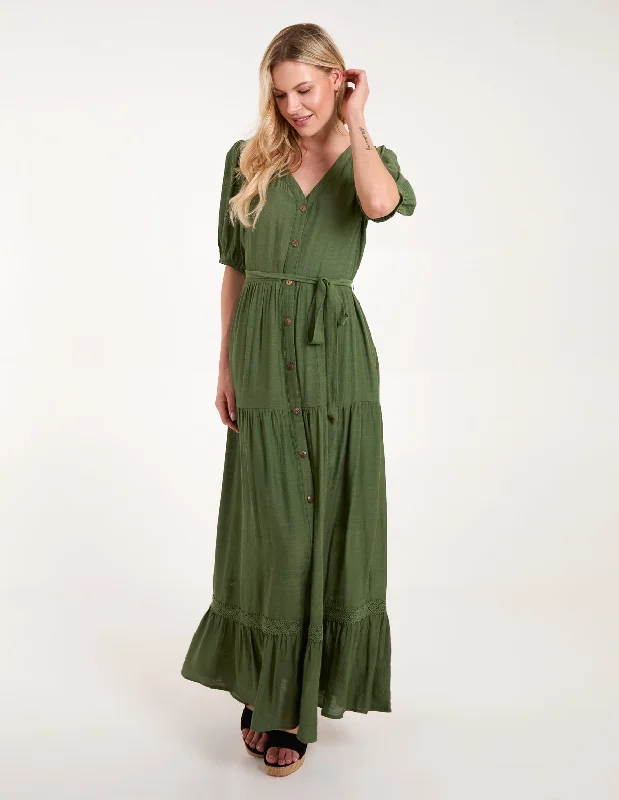 Button Through Tie Maxi Dress Chic Button-Up Maxi Dress