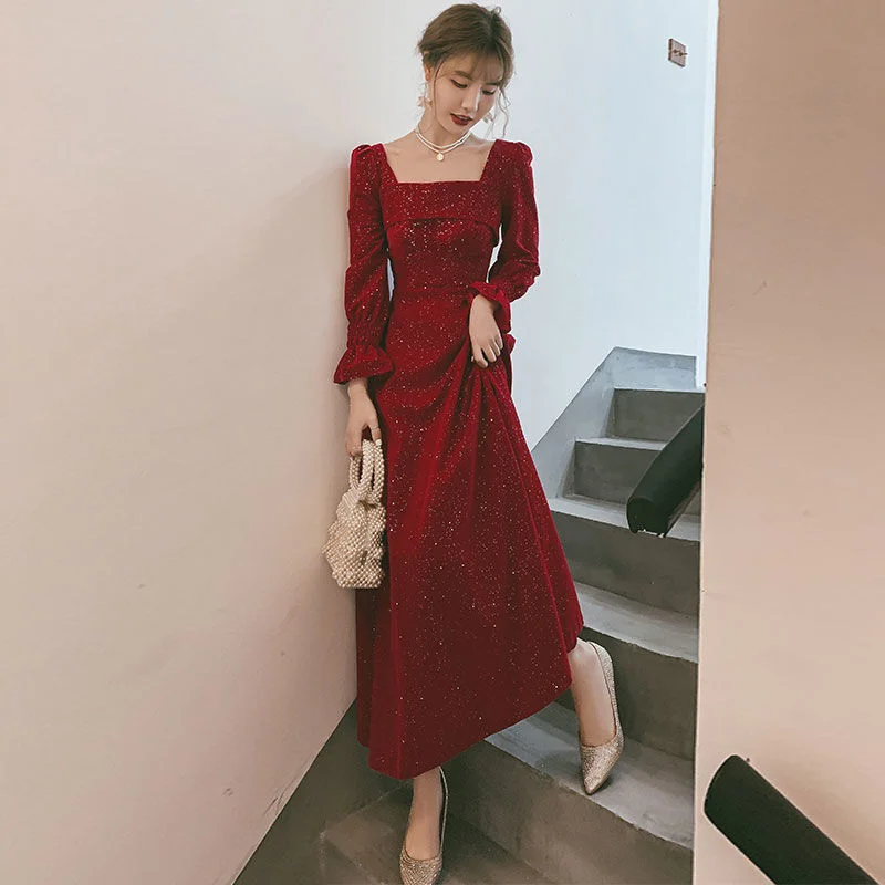 Zjkrl - Korean Square Collar Sequins Elegant Velvet Dress Women Flare Long Sleeve Backless Maxi Dress Office Lady High Waist Slim Dress Trendy Fit-and-Flare Maxi Dress Zjkrl - Korean Square Collar Sequins Elegant Velvet Dress Women Flare Long Sleeve Backless Maxi Dress Office Lady High Waist Slim Dress Trendy Fit-and-Flare Maxi Dress