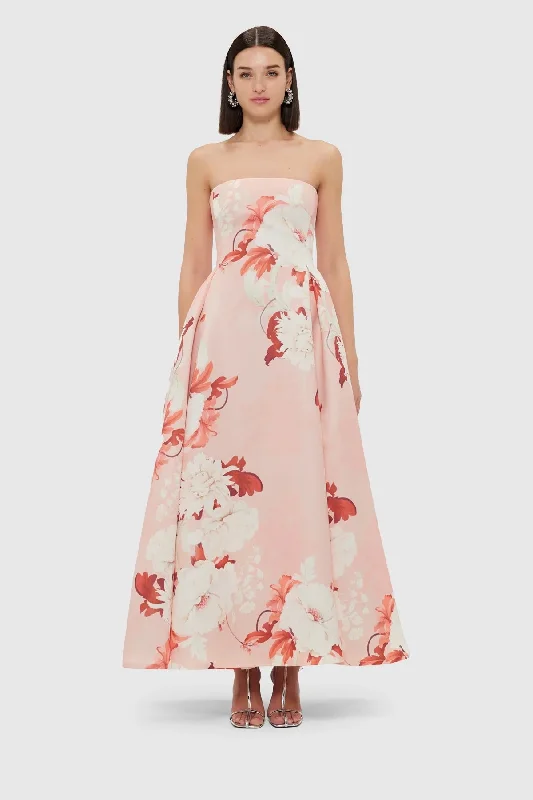 Leo Lin Nora Bustier Maxi Dress - Peony Print Classic Strapless Maxi Dress