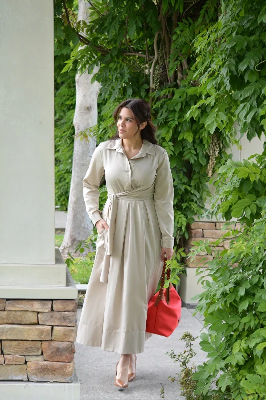 Leonora Tan Maxi Dress Cozy Maxi Dress with Slit