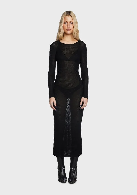 London Knitted Open Back Maxi Dress Elegant Boho Maxi Dress