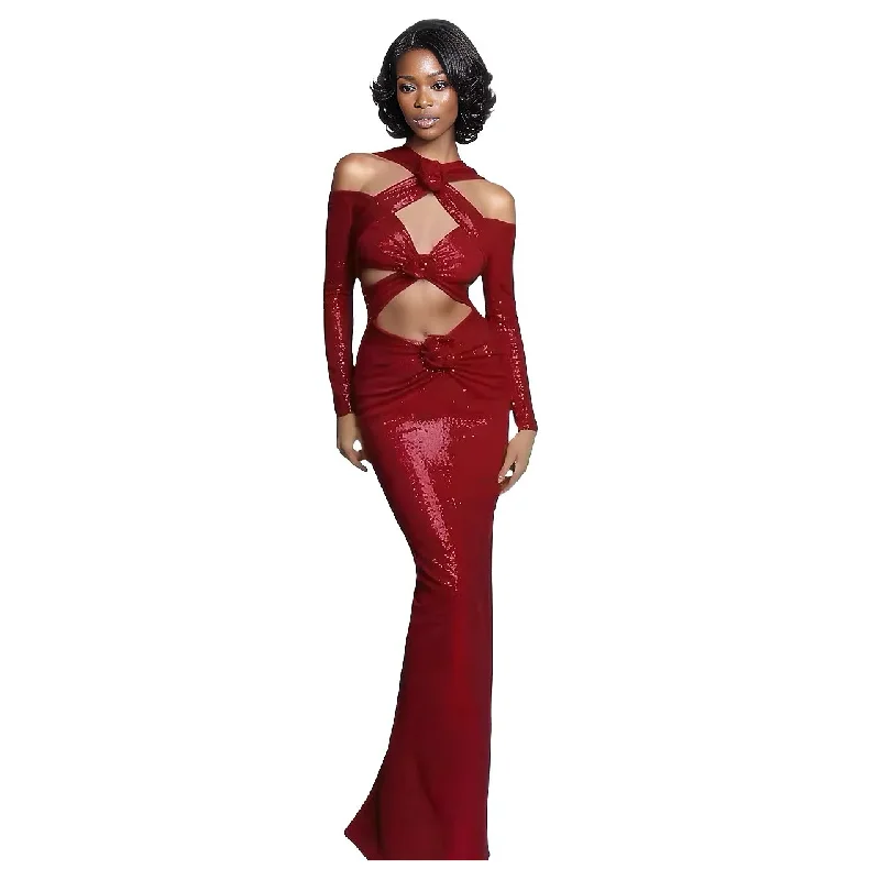 LONDON Red Sequin Cut- Out Maxi Dress Classic Black Maxi Dress