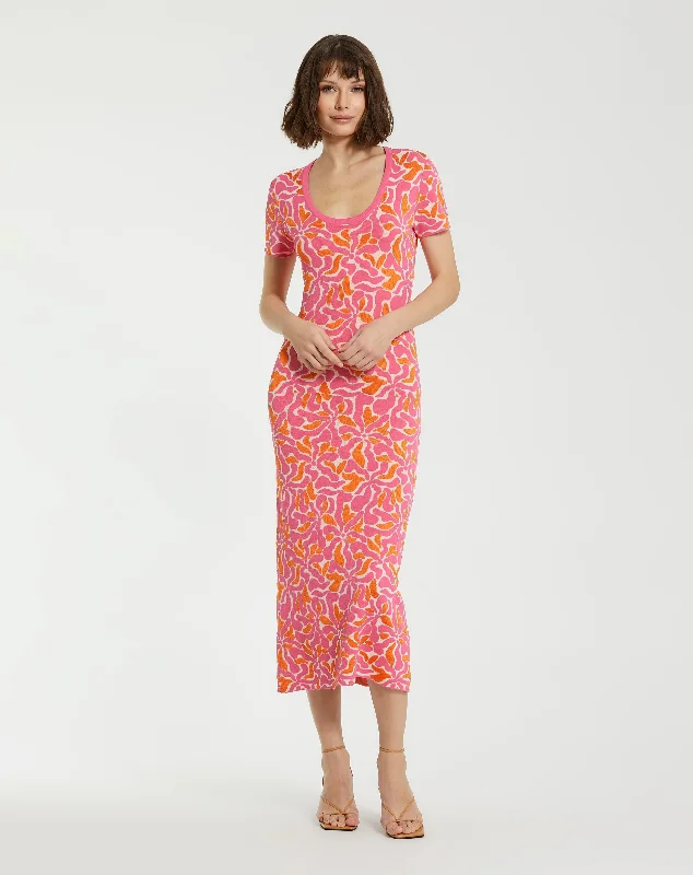 Mac Duggal K10045 Floral Long Knitted Maxi Dress Fashionable Off-Shoulder Maxi Dress