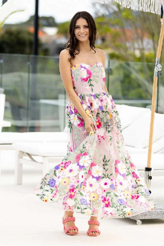 Marsha Floral Embroidered Maxi Dress Stylish One-Shoulder Maxi Dress