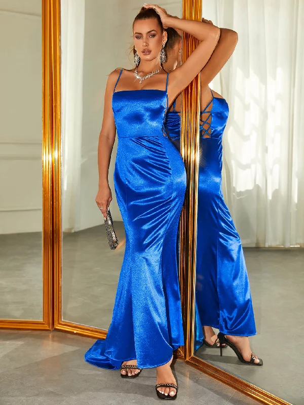 Mermaid Cut Out Satin Maxi Dress Classic V-Neck Maxi Dress