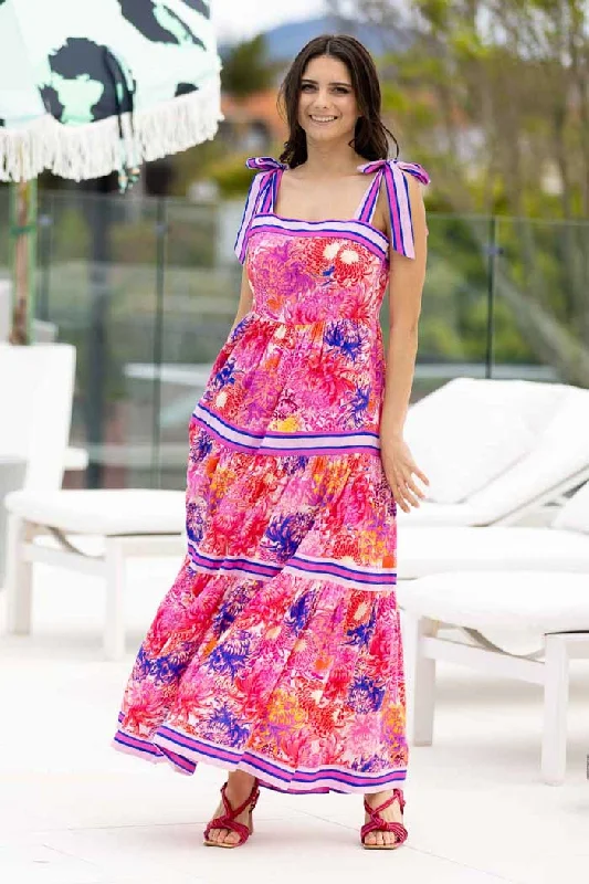 Odessa Maxi Dress Blue Pink Stylish Longline Maxi Dress