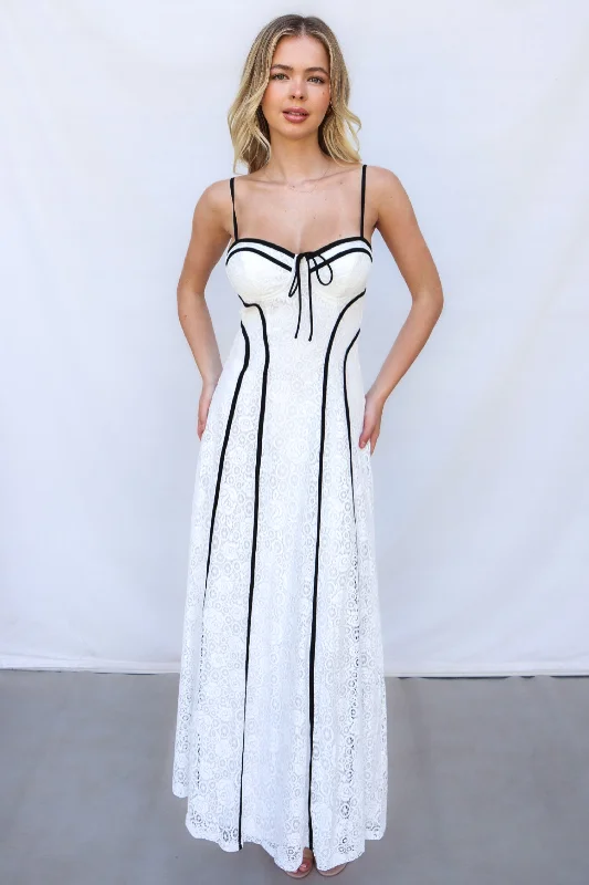 Paula Maxi Dress - White Lace Elegant Maxi Dress with Ruffles