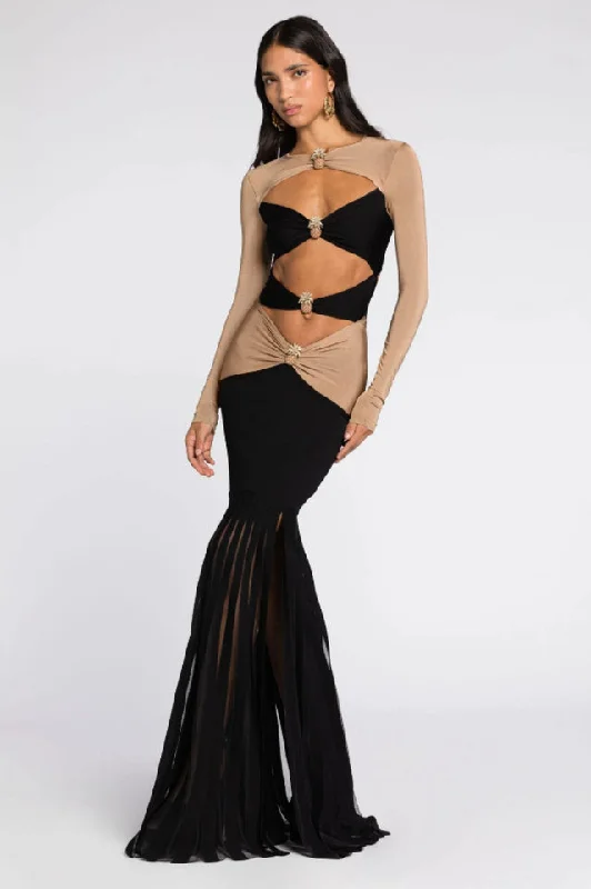 Pineapple-Embellished Cut-Out Maxi Dress Elegant Maxi Dress with Ruffles