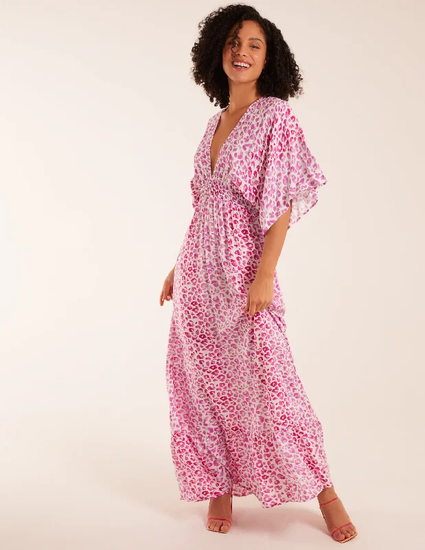 Elasticated Waist Tier Hem Angel Sleeve Maxi Dress Comfortable Long-Sleeve Maxi Dress