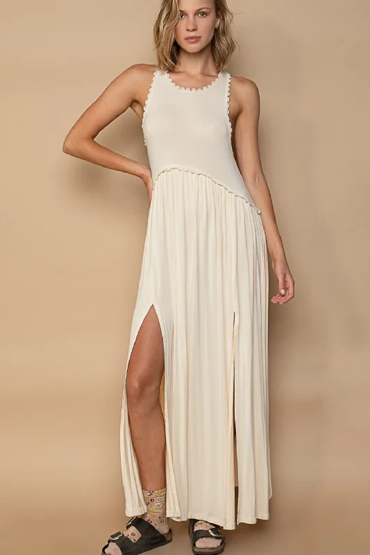 POL Sleeveless Back Zipper Front Slit Maxi Dress Fashionable Sleeveless Maxi Dress