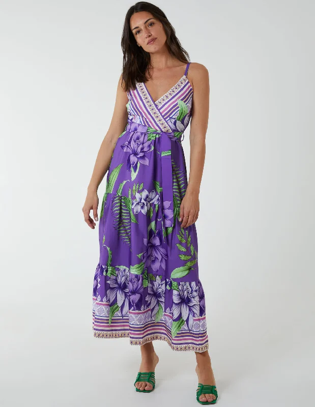 Floral Wrap Maxi Dress Elegant Silk Maxi Dress
