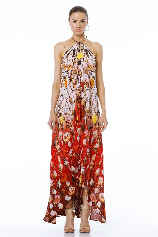 Red Beach Maxi Dress Elegant Wraparound Maxi Dress