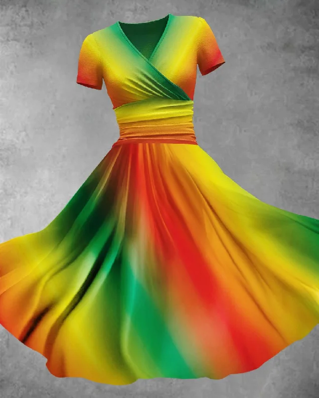 Reggae Gradient Contrast Color Print Maxi Dress Classic Strapless Maxi Dress
