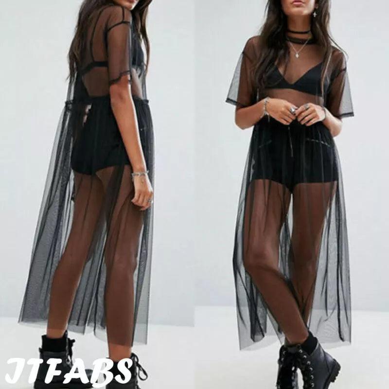 Seductive Black Mesh Maxi Dress: Elegance and Allure in Every Stitch Trendy Maxi Dress with Lace