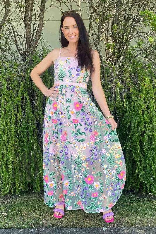 Stephanie Maxi Dress Embroidered Fashionable Button-Down Maxi Dress