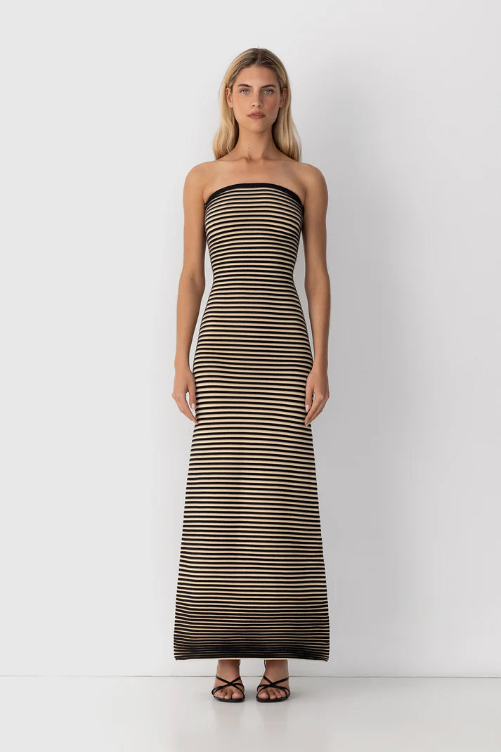 The Wolf Gang Sunmor Knit Maxi Dress - Noir Trendy Maxi Dress with Belt