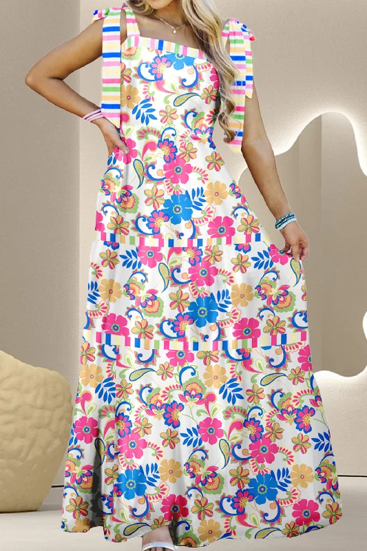 Tied Floral Sleeveless Maxi Dress Classic Strapless Maxi Dress