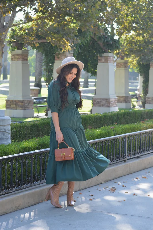 Tina Forest Green Maxi Dress Cozy Spaghetti Strap Maxi Dress