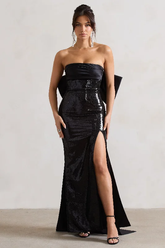 To You | Black Sequin Bandeau Split Maxi Dress With Oversized Bow Comfortable Ruffle Maxi Dress To You | Black Sequin Bandeau Split Maxi Dress With Oversized Bow Comfortable Ruffle Maxi Dress