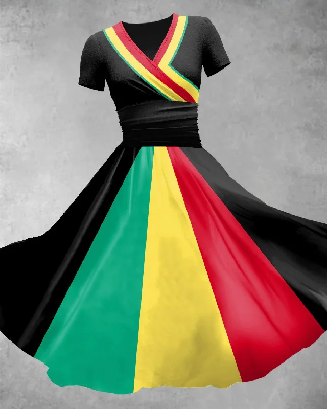 V Neck Jamaican and Rasta Colors Maxi Dress Elegant Wraparound Maxi Dress