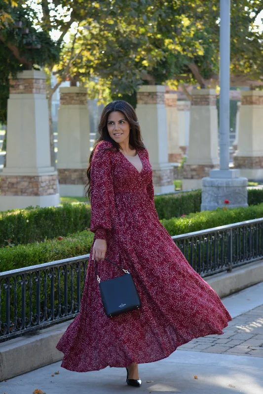 Violetta Rasberry Floral Maxi Dress Comfortable Bohemian Maxi Dress