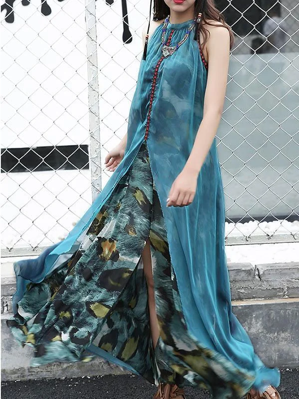 2018 Bohemia Sleeveless Printed Maxi Dress Trendy Maxi Dress with Straps