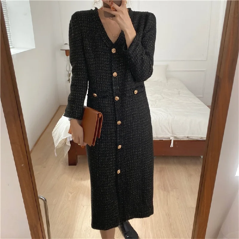 Alien Kitty Korea Woolen Slim V-Neck Maxi Dress Tassel Sweet 2022 Casual Elegant OL Plus Size Autumn Bottom Chic Party Femme Fashionable Printed Maxi Dress