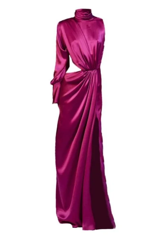 AMARILLIS DRAPED ASYMMETRIC SILK MAXI DRESS Elegant Tiered Maxi Dress