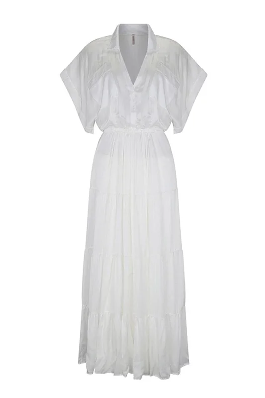 ANTIBES WHITE MAXI DRESS Stylish Maxi Dress with Pleats