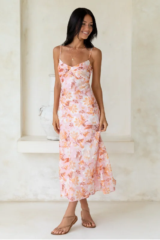 Bed Of Roses Maxi Dress Pink Trendy Maxi Dress with Belt