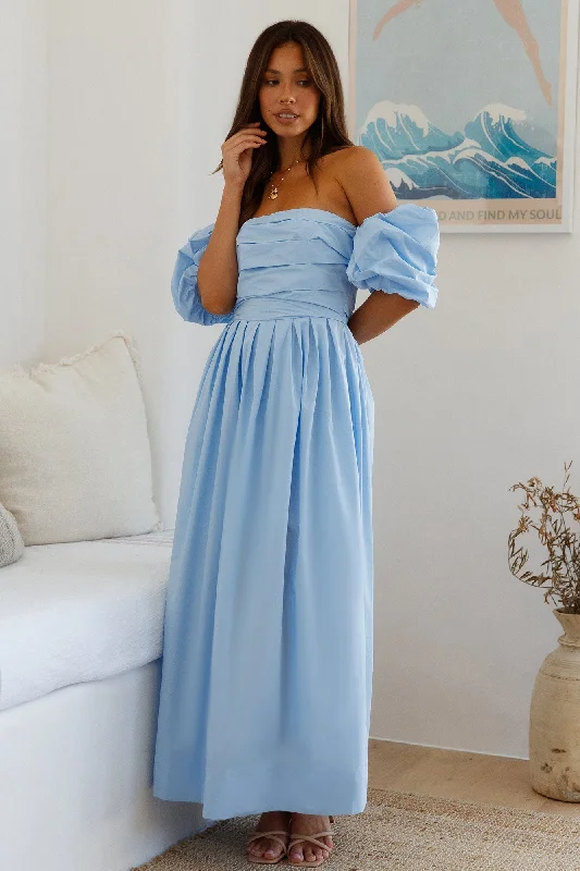 Bella Off Shoulder Maxi Dress Blue Cozy Spaghetti Strap Maxi Dress