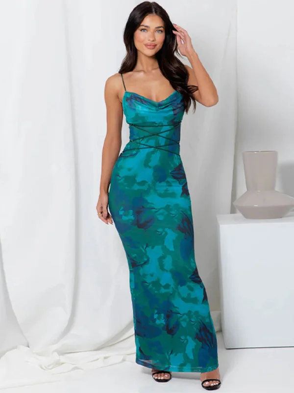 Blue Zone Planet |  Bella's backless spaghetti strap slim floral print maxi dress Classic Strapless Maxi Dress