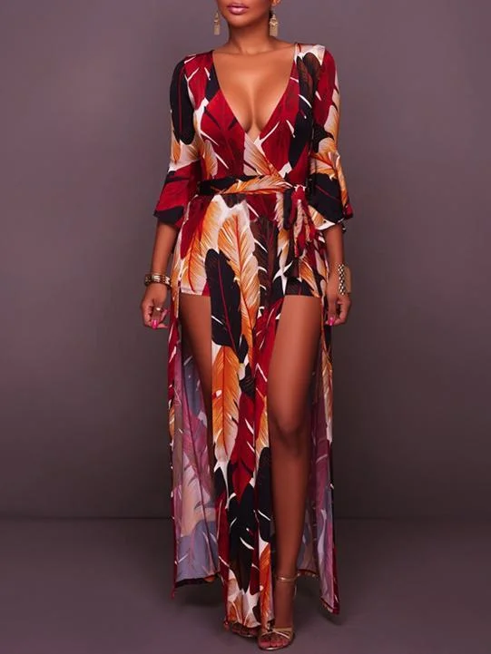 Deep V-neck Split-side Maxi Dress Stylish Boho Maxi Dress