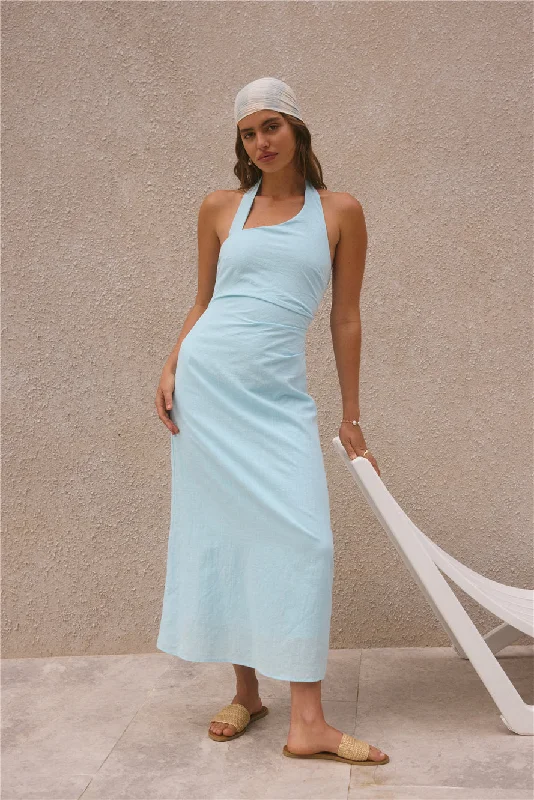 Free Spirited Halter Maxi Dress Blue Elegant Maxi Dress with Drapes