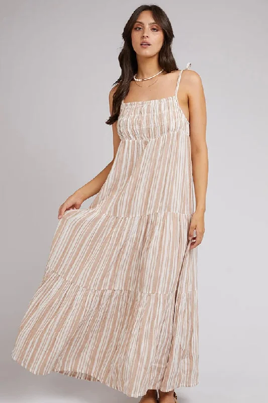 GROUNDED MAXI DRESS TAN Stylish Maxi Dress with Frills