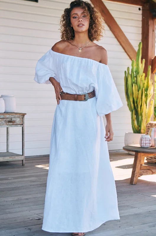 HALLIE LINEN MAXI DRESS WHITE Classic Black Maxi Dress