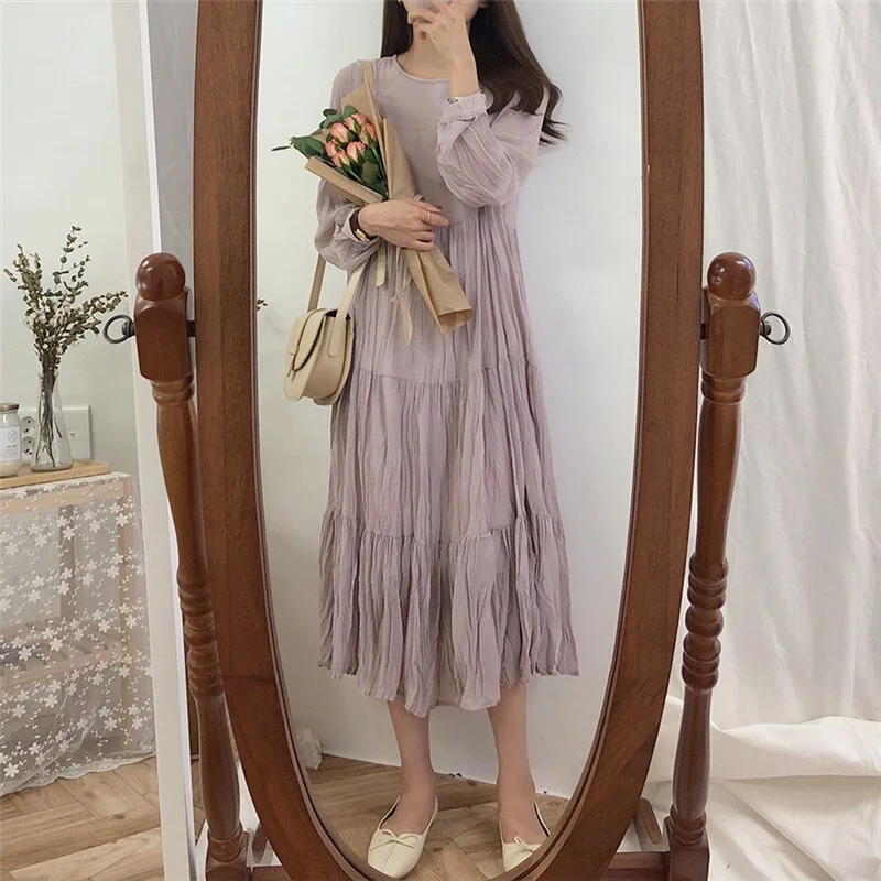 HziriP 2022 Women Maxi Dress Autumn Vintage Chiffon Draped Elegant Sweet Gentle Sashes A-Line Princesses Long Brief Soft Cozy Wrap Maxi Dress