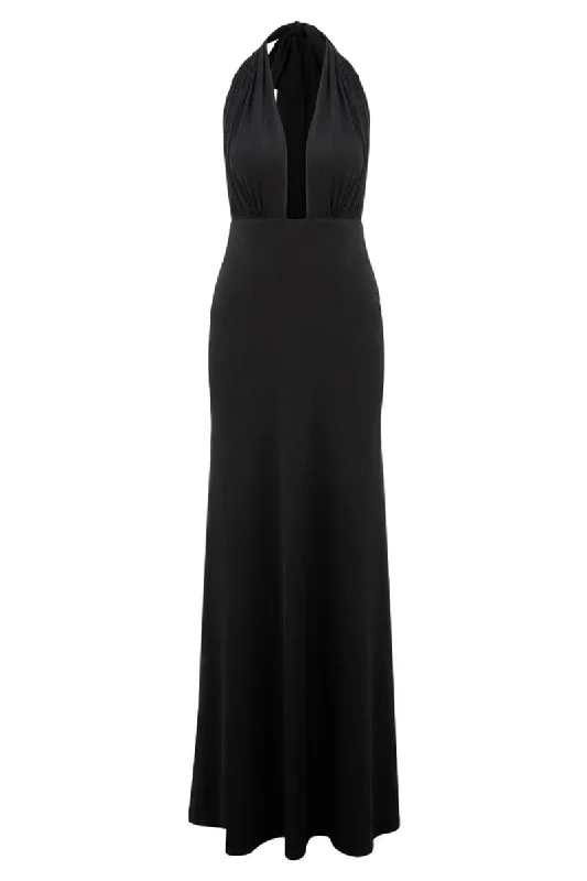 INES NOIR JERSEY MAXI DRESS Elegant Maxi Dress with Slit